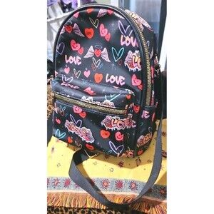 New Like Dreams LD Cute Heart Love Wings Multicolor Mini Backpack Black Pom Pom